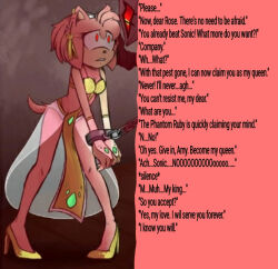  amy_rose anonymous828_(manipper) bad_end bare_legs black_eyes caption chains dialogue femsub furry hair_band handcuffs harem_outfit hedgehog_girl high_heels infinite_(sonic_the_hedgehog) jewelry leaning_forward maledom manip pink_hair pink_skin red_eyes red_sclera resisting short_hair sonic_the_hedgehog_(series) standing text unhappy_trance 