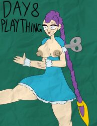 alternate_costume breasts doll dollification exposed_chest expressionless hypnovember kpop_demon_hunters purple_hair rumi_(kpop_demon_huunters) shrunken_irises tcross