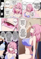 dialogue etlabsotwe femsub large_breasts maledom minami_kotobuki oshi_no_ko pink_hair sleep_command sleeping sleepy swimsuit text