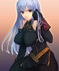 blue_hair breasts empty_eyes female_only femsub large_breasts manip military_uniform selvaria_bles sol420_(manipper) solo valkyria_chronicles