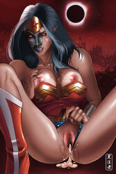 black_hair boots breasts corruption crown cum cum_in_pussy dc_comics eclipso elf_ears femsub jewelry large_breasts leotard long_hair long_nails maledom open_clothes possession pussy pussy_juice red_eyes spread_legs super_hero theblackpharaoh western wonder_woman