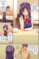 comic execio hard_translated long_hair no_eyes original pi-ko purple_eyes purple_hair short_hair text translated