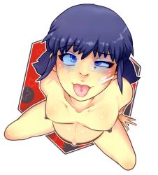 ahegao artist_request bare_shoulders black_hair blue_eyes bottomless breasts collarbone cum cum_on_body cum_on_face f-mn_(manipper) glowing glowing_eyes kneeling large_breasts manip marinette_dupain-cheng miraculous_ladybug nude pregnant small_breasts tongue tongue_out topless twintails