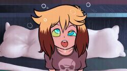 ahegao animated animated_gif blonde_hair breasts brown_hair collarbone crossed_eyes dazed drool erika_(er-ikaa) female_only femsub heavy_eyelids kaa_eyes keeper_of_pots multicolored_hair open_mouth original shirt solo tongue tongue_out