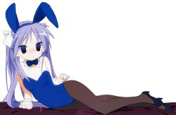  breasts bunny_ears bunny_girl bunnysuit cuffs empty_eyes expressionless fake_animal_ears female_only femsub kagami_hiiragi large_breasts long_hair lucky_star manip purple_hair solo 