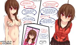  blush breasts brown_hair comic empty_eyes erect_nipples expressionless female_only femsub groping haru_(yakai) large_breasts long_hair nude open_mouth orgasm original pussy pussy_juice red_eyes spiral standing standing_at_attention text yakai 