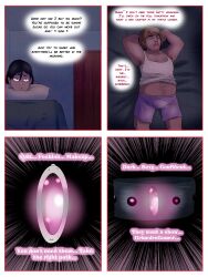 black_hair blonde_hair choker comic fat feminization gothification male_only necklace short_hair subliminal text themightfenek thought_bubble