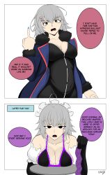 absurdres angry before_and_after cleavage color condom denial dialogue drunk_trap_(colorist) empty_eyes eroborne fate/grand_order fate_(series) femsub jeanne_alter jeanne_d&#039;arc_(fate) lingerie maid manip text underwear 