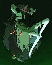 adventure_time bandage barefoot bite_mark black_hair crown demon_girl discount_supervillain fangs femsub glowing_eyes green_eyes horns lich_(adventure_time) long_hair marceline monster_girl possession smile solo undead_girl vampire