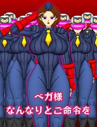 aura bodysuit boots breasts brown_hair capcom empty_eyes expressionless femsub fingerless_gloves gloves glowing gradient_background hat helmet high_heels japanese_text large_breasts leotard looking_at_viewer low_rank_dolls multiple_girls multiple_subs omegapower_59 open_mouth purple_hair red_background saluting shadaloo_dolls short_hair shoulder_pads simple_background standing standing_at_attention street_fighter tech_control thick_thighs tie visor 