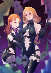 alternate_costume annette_fantine_dominic blonde_hair breasts cleavage clothed corruption cosplay earrings enemy_conversion evil_smile female_only femsub fingerless_gloves fire_emblem fire_emblem_three_houses gloves huge_breasts jewelry kronya_outfit long_hair looking_at_viewer mercedes_von_martritz multiple_girls navel nintendo open_mouth orange_hair pooh920 sideboob smile thighhighs 