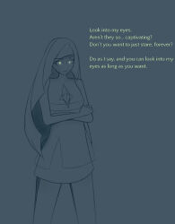 female_only femdom glowing glowing_eyes hypnotic_eyes long_hair looking_at_viewer lusamine nintendo pokemon pokemon_sun_and_moon pov pov_sub ring_eyes smile text uh-stuff