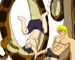  abs aionk black_hair blonde_hair blush character_request disney happy_trance hypnotic_eyes kaa kaa_eyes limp male_only maledom malesub marvel_comics short_hair smile snake super_hero the_jungle_book top-down_bottom-up topless underwear 
