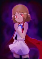  brown_hair clothed corruption female_only femsub glowing glowing_eyes nintendo pokemon pokemon_x_and_y possession red_eyes serena short_hair solo thedarkgateway 