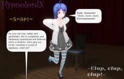 3d aoi_(hypnolordx) blue_hair chicken_pose custom_maid_3d_2 dialogue empty_eyes female_only femsub hypnolordx open_mouth original pet_play short_hair stage_hypnosis text 