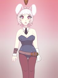  ahoge alternate_costume alternate_hairstyle bare_shoulders blush bunny_ears bunnysuit carrot drool erect_nipples erect_nipples_under_clothes female_only femsub heart heart_eyes httpwwwcom league_of_legends open_mouth riven_(league_of_legends) solo symbol_in_eyes tie white_hair 