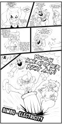  clothed clown clown_girl dialogue english_text faetomi female_only femdom femsub glasses lab_coat long_hair multiple_girls original simple_background text white_background 