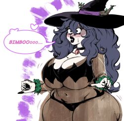 ass_expansion before_and_after bimbofication black_lipstick black_nail_polish breast_expansion comic dialogue halloween hex_maniac huge_breasts humor lipstick long_nails makeup nail_polish nintendo pokemon purple_hair redfred sequence simple_background speech_bubble text transformation white_background