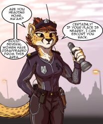 anonymind_(manipper) cat_girl cheetah_girl comic dialogue furry manip original police_uniform policewoman text tirrel