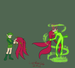  before_and_after bimbofication floating great_fairy green_hair long_hair lurkergg mask nintendo ocarina_of_time saria the_legend_of_zelda transformation 