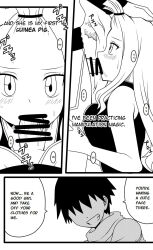 censored dead_source dialogue dmayaichi fairy_tail fellatio femsub large_breasts latex long_hair maledom mirajane_strauss monochrome text