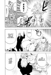 apollo_(one_punch_man) dialogue drool english_text eye_roll femsub large_breasts limp long_hair maledom one_punch_man psychic psykos_(one_punch_man) restrained sitting sweat tank_top tears text white_hair whitewash_eyes