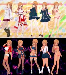 3d akaoni0123 alternate_costume ass asuna before_and_after belt bikini bikini_bottom bikini_top bra bracelet breasts brown_eyes cleavage coat corruption crotch_cutout english_text female_only femsub fishnets gloves gold happy_trance jewelry koikatsu! laughing_coffin light_skin long_hair midriff miniskirt multiple_views navel necklace opera_gloves orange_hair panties pantyhose sandals shirt shoes shoulder_pads skirt smile socks solo swimsuit sword sword_art_online tan_skin tattoo text thighhighs tied_shirt tongue tongue_out tube_top weapon wink