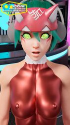 3d antenna d.va fembot femsub green_hair happy_trance kiriko_(overwatch) large_breasts leotard overwatch short_hair supercasket tagme tech_control 