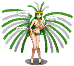  bare_shoulders breasts crown dialogue female_only femsub goddess green_hair heart_eyes high_heels huge_breasts kid_icarus large_breasts long_hair maledom nintendo palutena pov pov_dom showgirl soex solo tagme very_long_hair white_background 