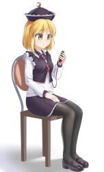  blonde_hair chair earbuds female_only femsub hat legs lunasa_prismriver maozi_dan phone skirt tech_control thighhighs thighs touhou yellow_eyes 