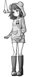 absurdres boots capcom empty_eyes etlabsotwe expressionless female_only femsub greyscale hoodie megaman_(series) megaman_star_force open_mouth pendulum pocket_watch shorts sonia_strumm