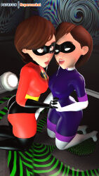 3d absurdres bodysuit breasts brown_hair disney drone drool elastigirl empty_eyes female_only femsub happy_trance helen_parr large_breasts mask open_mouth selfcest short_hair source_filmmaker super_hero supercasket the_incredibles tongue tongue_out western