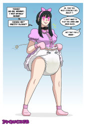 34qucker age_regression dialogue diaper doll dollification dress dress_lift femsub hair_band hair_ornament happy_trance smile spiral spiral_eyes spy_x_family string text urination voice_box yor_briar