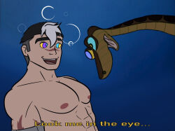  abs black_hair blue_background bubble crossover dazed disney english_text exposed_chest happy_trance kaa kaa_eyes leaning_forward male_only maledom malesub manvillageart multicolored_hair multiple_boys muscle_boy nipples outdoors ring_eyes scar shiro short_hair simple_background smile snake snake_boy text the_jungle_book topless voltron_legendary_defender white_hair 