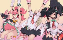  absurdres aria_(zenless_zone_zero) arm_levitation arm_warmers arms_above_head bangs black_hair choker closed_eyes dazed drool female_only femsub flat_chest garter gloves gmun happy_trance leotard multicolored_hair multiple_girls multiple_subs nangong_yu navel open_mouth panties pink_hair robot robot_girl sitting skirt skirt_lift sleeping small_breasts stage_hypnosis sunna_(zenless_zone_zero) thighhighs tie twintails zenless_zone_zero 