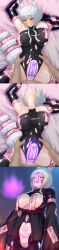  absurdres animal_ears arched_back aware bare_shoulders bed body_control bodysuit breasts crotch_tattoo dazed empty_eyes eye_color_change eyebrows_visible_through_hair female_only femsub fox_girl garoo_hoshi gloves glowing glowing_eyes green_eyes hypnotic_accessory hypnotic_magic japanese_clothing jiangshi large_breasts navel open_clothes opera_gloves orgasm original pink_eyes sequence sex shizuna_(garoo_hoshi) short_hair silver_hair solo spread_legs standing sweat tail talisman tape_on_pussy tattoo text tight_clothing torn_clothes translation_request vaginal 