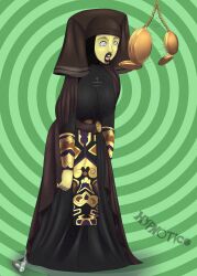  black_lipstick clothed femsub green_background green_skin hypnotico lightsaber luminara_unduli open_mouth pocket_watch spiral spiral_background spiral_eyes spiralwash_eyes star_wars 