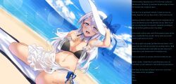 absurdres accent azur_lane beach bikini black_panties blue_eyes blush breasts caption caption_only cleavage dress femdom ganesagi happy_trance hat hypnotic_eyes large_breasts long_hair looking_at_viewer male_pov manip masturbation open_mouth orgasm_command panties pov pov_sub see-through skirt sky_(manipper) smile swimsuit text underwear vestal_(azur_lane) white_hair