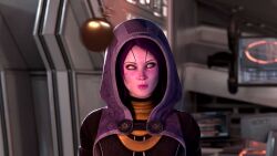  3d animated clothed female_only femsub happy_trance heavy_eyelids hood mass_effect open_mouth pendulum pocket_watch quarian smile solo spiral_eyes spiralwash_eyes standing tali'zorah_nar_rayya video vynil white_skin 