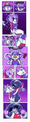  absurdres alternate_hairstyle blaze_the_cat cat_ears chair comic empty_eyes female_only femdom furry latex needle open_mouth pstash purple_hair restrained robot robot_girl simple_background smile spiral_eyes tail tech_control text 