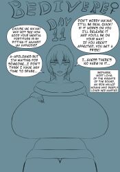  bedivere breasts dialogue english_text fate/grand_order fate_(series) genderswap hyper_breasts marianatrencher sweat tagme text 