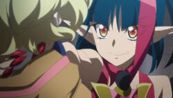  animated blonde_hair clothed coat dress elfnein evil_smile femdom femsub millaarc_cranstoun mole multicolored_hair official senki_zesshou_symphogear short_hair smile sound symbol_in_eyes tagme vampire video wings 