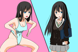  before_and_after erect_nipples femsub haigure leotard rin_shibuya school_uniform spread_legs the_idolm@ster 