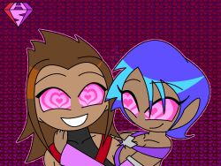  alternate_costume aqua_(kingdom_hearts) blue_hair breasts brown_hair collarbone dark_skin disney eyebrows_visible_through_hair femdom happy_trance heart_eyes heterosexual hug hypnoscream hypnotic_eyes kingdom_hearts kingdom_hearts_birth_by_sleep looking_at_viewer love malesub shiny_hair short_hair square_enix terra_(kingdom_hearts) watermark 
