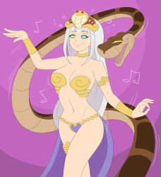 dancing disney elf elf_ears emilia_(re:zero) hypnotic_audio kaa kaa_eyes plsgts re:zero_starting_life_in_another_world shantae_(series) silver_hair