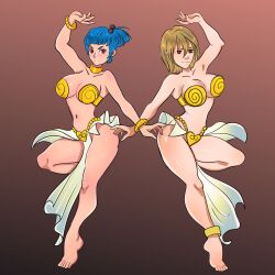  arms_above_head bare_legs barefoot blonde_hair blue_hair bracelet collarbone combat_mecha_xabungle dancing disney female_only femsub gradient_background hair_ornament happy_trance harem_outfit heart_eyes kingdom_hearts looking_at_viewer multiple_girls multiple_subs namine navel rag_uralo red_eyes short_hair simple_background symbol_in_eyes zoey_(twitter) 