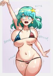 bikini bimbofication blue_hair crossed_eyes drool earrings femsub flag_bikini happy_trance smeef