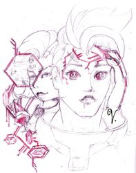 absurdres drool expressionless female_only femdom femsub justsketchingviolets open_mouth overwatch sketch sombra_(overwatch) symbol_in_eyes tech_control traditional zarya_(overwatch)