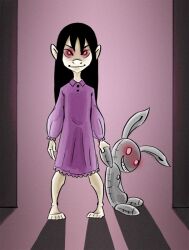 barefoot black_hair corruption female_only glowing glowing_eyes kiddom looking_at_viewer magic mr.h nightgown original possession pov pov_sub red_eyes smile western