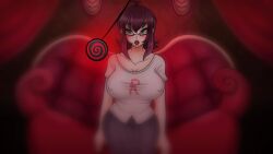  animated animated_gif breasts cosplay female_only female_pov femsub gemna_(mezz+pokemongirl) green_eyes hypnosis_bullies_and_other_high_school_problems large_breasts open_mouth original pendulum porniky pov purple_hair 
